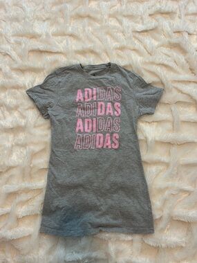 adidas Gray Short Sleeve Tee with Pink Logo Stack